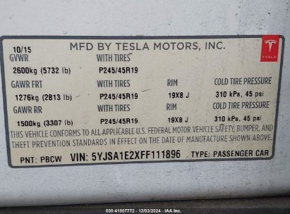 Lot #3035092955 2015 TESLA MODEL S 70D/85D/P85D