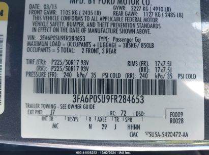 Lot #3037532406 2015 FORD FUSION ENERGI TITANIUM