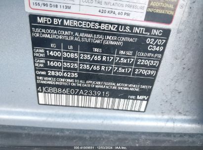 Lot #3051076164 2007 MERCEDES-BENZ ML 350 4MATIC