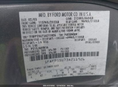 Lot #3035092853 2003 FORD TAURUS SES