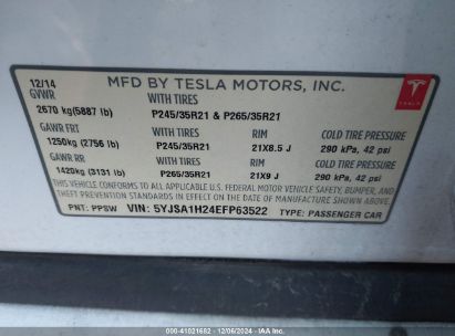 Lot #3034050934 2014 TESLA MODEL S P85D