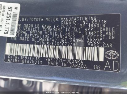 Lot #3034050922 2016 TOYOTA COROLLA LE