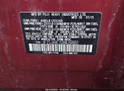 Lot #3054286331 2016 SUBARU FORESTER 2.5I LIMITED