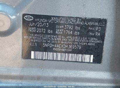 Lot #3035066964 2013 HYUNDAI ELANTRA GLS