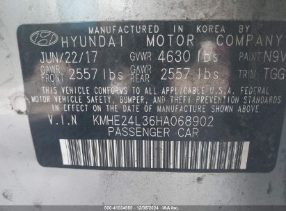 Lot #3053068281 2017 HYUNDAI SONATA HYBRID SE