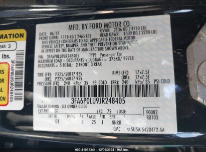 Lot #3035092343 2018 FORD FUSION HYBRID SE