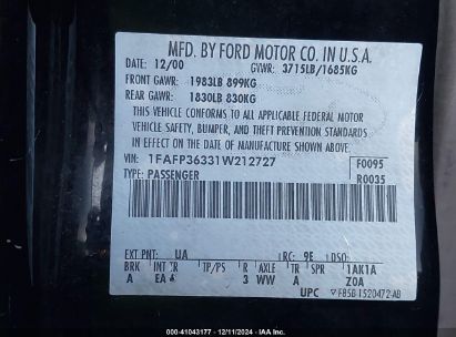 Lot #3035092302 2001 FORD FOCUS SE