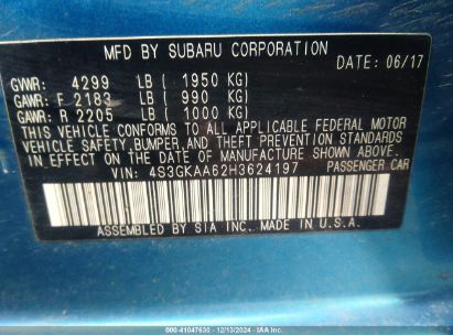 Lot #3034050007 2017 SUBARU IMPREZA 2.0I