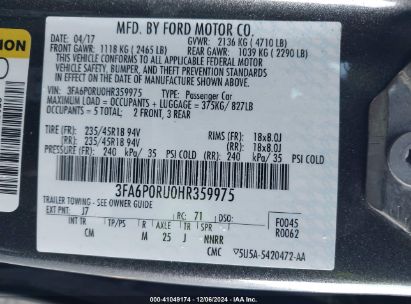 Lot #3042555126 2017 FORD FUSION HYBRID TITANIUM