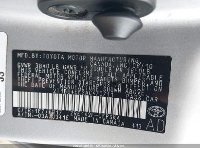 Lot #3042555125 2010 TOYOTA COROLLA S