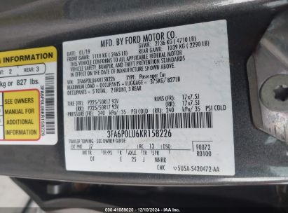 Lot #3052072063 2019 FORD FUSION HYBRID SE