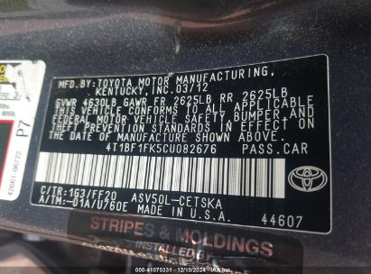 Lot #3035079969 2012 TOYOTA CAMRY SE