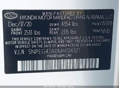 Lot #3034049687 2021 HYUNDAI SONATA SE