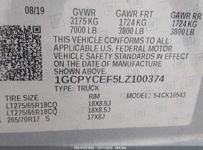 Lot #3052079863 2020 CHEVROLET SILVERADO 1500 4WD  SHORT BED CUSTOM TRAIL BOSS