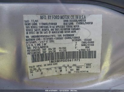 Lot #3037535850 2002 MERCURY SABLE LS PREMIUM