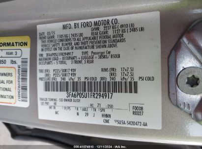 Lot #3035095738 2015 FORD FUSION ENERGI TITANIUM