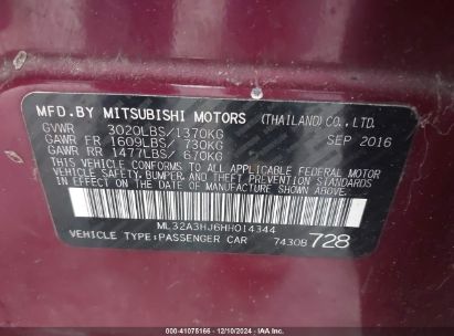 Lot #3034049603 2017 MITSUBISHI MIRAGE ES