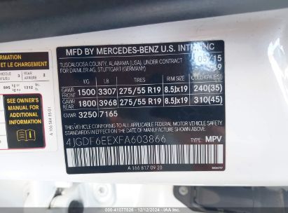 Lot #3056066906 2015 MERCEDES-BENZ GL 450 4MATIC