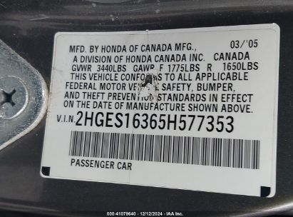 Lot #3035092082 2005 HONDA CIVIC SDN VP