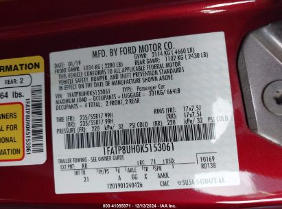 Lot #3035090027 2019 FORD MUSTANG ECOBOOST