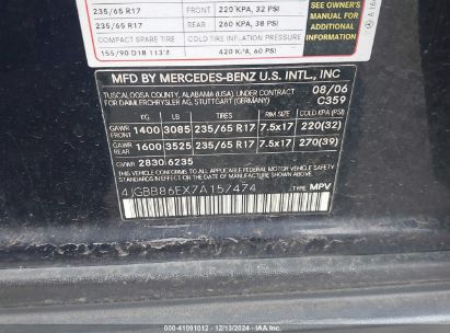 Lot #3037523533 2007 MERCEDES-BENZ ML 350 4MATIC