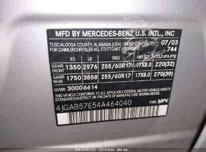 Lot #3037536157 2004 MERCEDES-BENZ ML 350 4MATIC