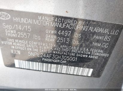 Lot #3031250301 2016 HYUNDAI SONATA SE