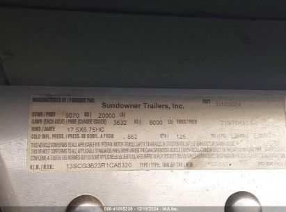 Lot #3046372523 2024 SUNDOWNER CARGO TRAILER 36