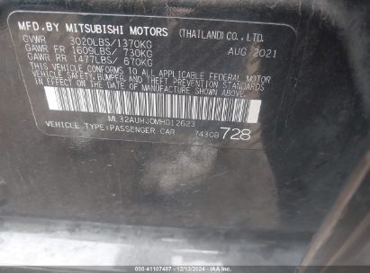 Lot #3035707720 2021 MITSUBISHI MIRAGE CARBONITE EDITION/ES/LE