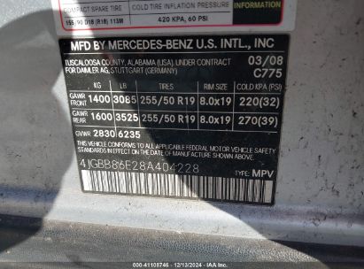 Lot #3051092041 2008 MERCEDES-BENZ ML 350 4MATIC