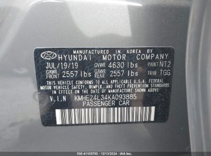 Lot #3034049235 2019 HYUNDAI SONATA HYBRID SE