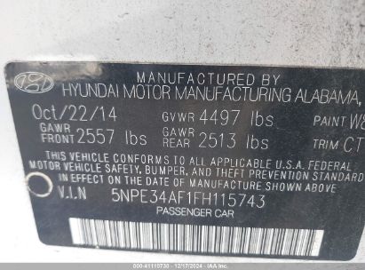 Lot #3045349606 2015 HYUNDAI SONATA SPORT