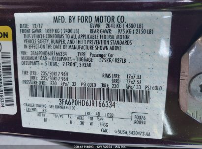 Lot #3035089999 2018 FORD FUSION SE