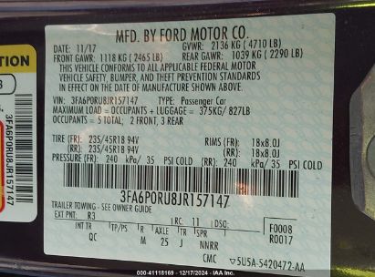 Lot #3034048871 2018 FORD FUSION HYBRID PLATINUM