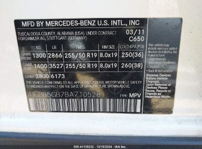 Lot #3050072809 2011 MERCEDES-BENZ ML 350