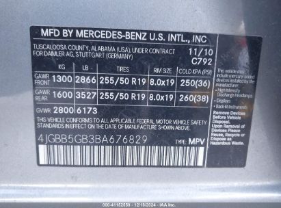 Lot #3042564001 2011 MERCEDES-BENZ ML 350