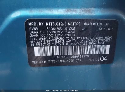 Lot #3053067355 2017 MITSUBISHI MIRAGE G4 ES