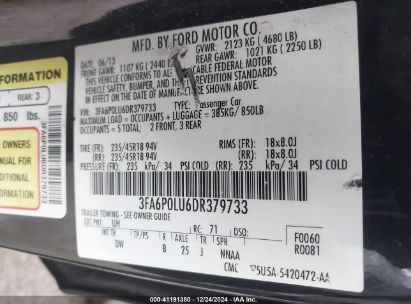 Lot #3050072324 2013 FORD FUSION HYBRID SE