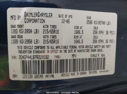 Lot #3042554095 2007 DODGE GRAND CARAVAN SXT