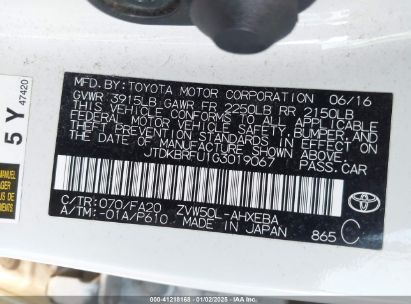 Lot #3051090269 2016 TOYOTA PRIUS TWO