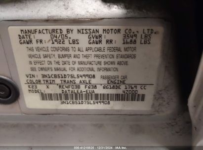 Lot #3051090261 2005 NISSAN SENTRA 1.8S