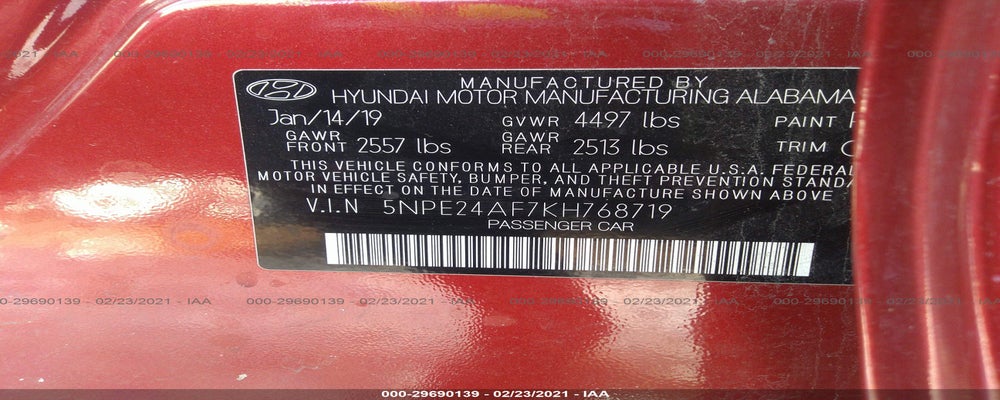 5NPE24AF7KH768719 2019 HYUNDAI SONATA photo no. 9