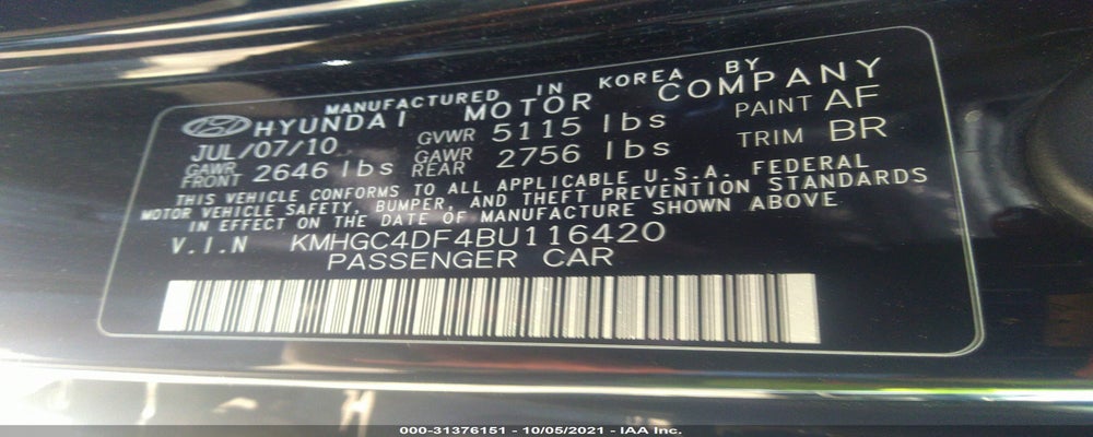 KMHGC4DF4BU116420 2011 HYUNDAI GENESIS photo no. 9