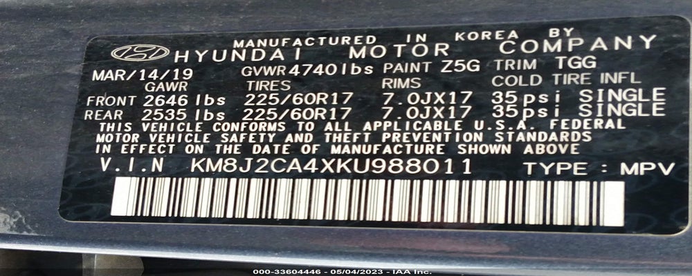 KM8J2CA4XKU988011 2019 HYUNDAI TUCSON photo no. 9