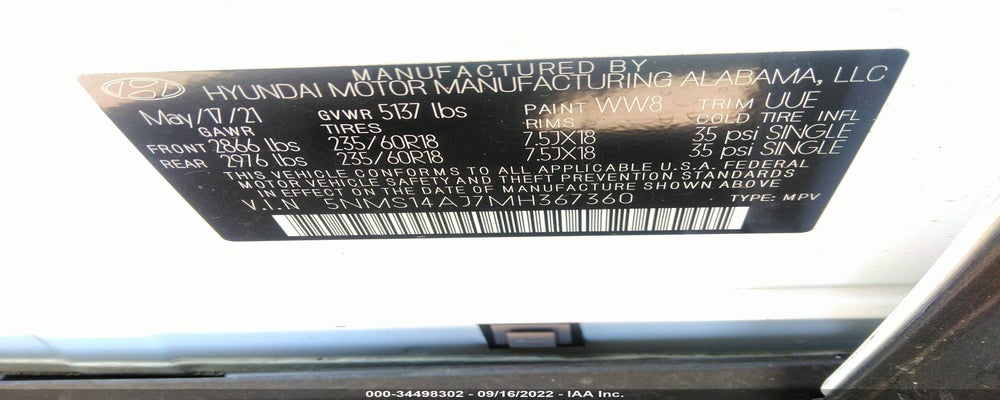 5NMS14AJ7MH367360 2021 HYUNDAI SANTA FE photo no. 9