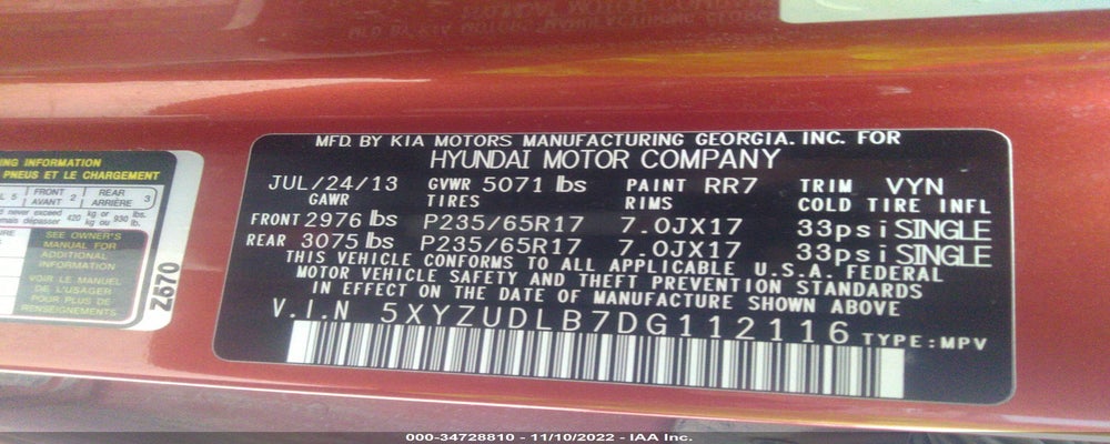 5XYZUDLB7DG112116 2013 HYUNDAI SANTA FE photo no. 9