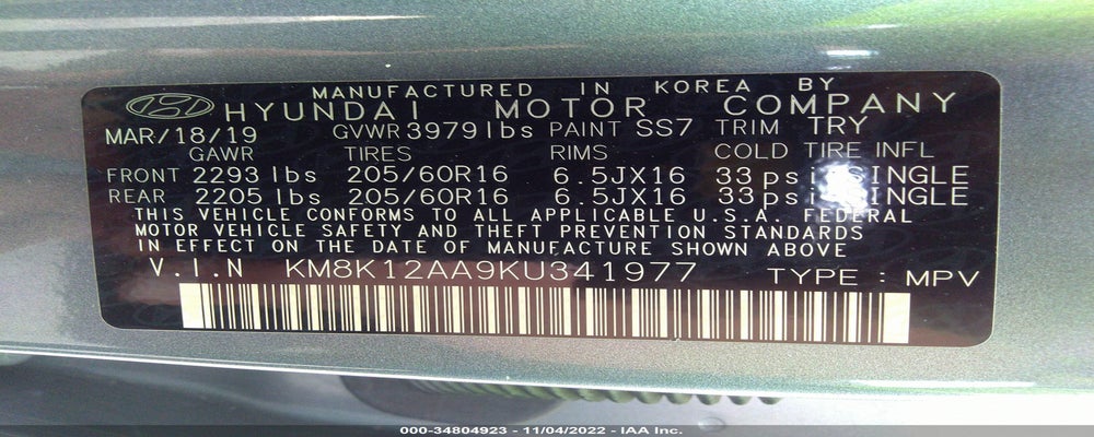 KM8K12AA9KU341977 2019 HYUNDAI KONA photo no. 9