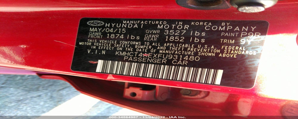 KMHCT4AEXFU931480 2015 HYUNDAI ACCENT photo no. 9