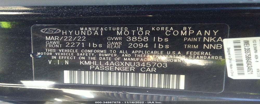 KMHLL4AGXNU345703 2022 HYUNDAI ELANTRA photo no. 9