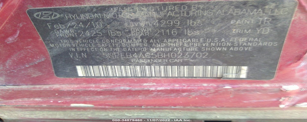 5NPEB4AC5BH023702 2011 HYUNDAI SONATA photo no. 9